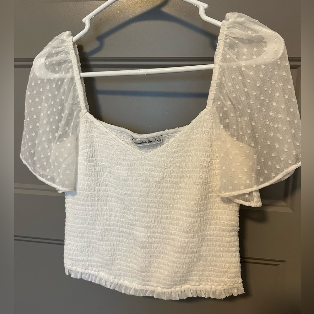 Abercrombie & Fitch white smocked top with flutter sleeves